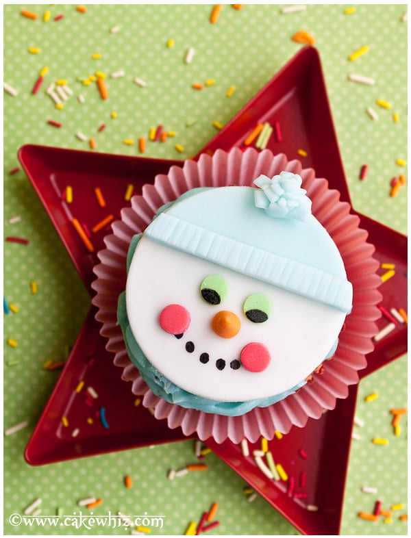 Fondant Snowman Topper on Red Star Shaped Tray