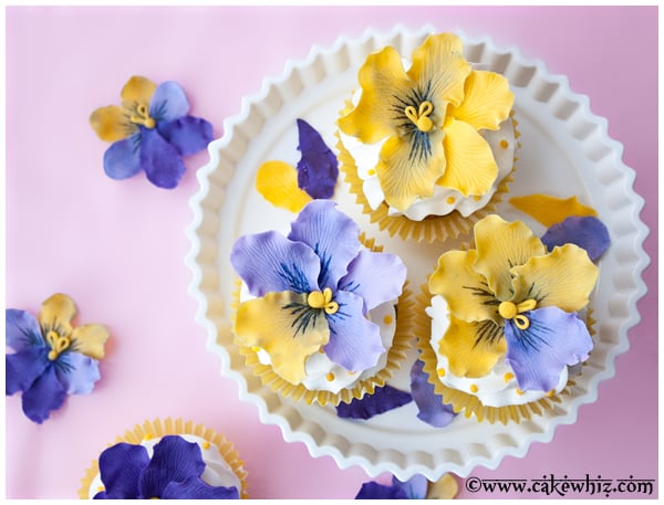 Easy Homemade Floral Cupcakes on White Cake Stand with Pink Background