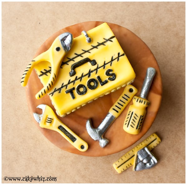 Easy Homemade Tool Box Cake on Brown Wood Background