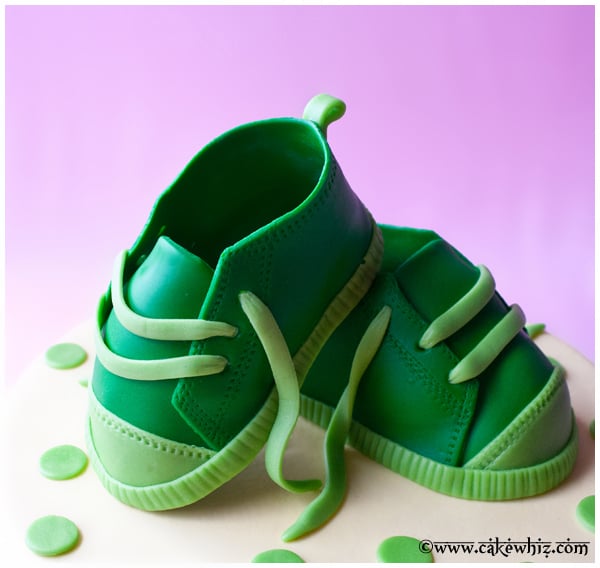 Closeup Shot of Fondant Baby Shoes Topper