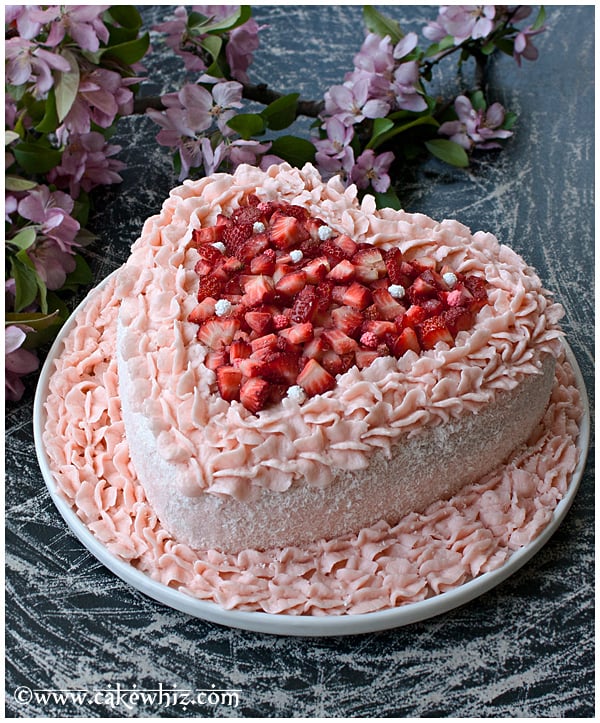 Easy Homemade Pink Velvet Cake From Scratch on White Dish (Heart Cake)