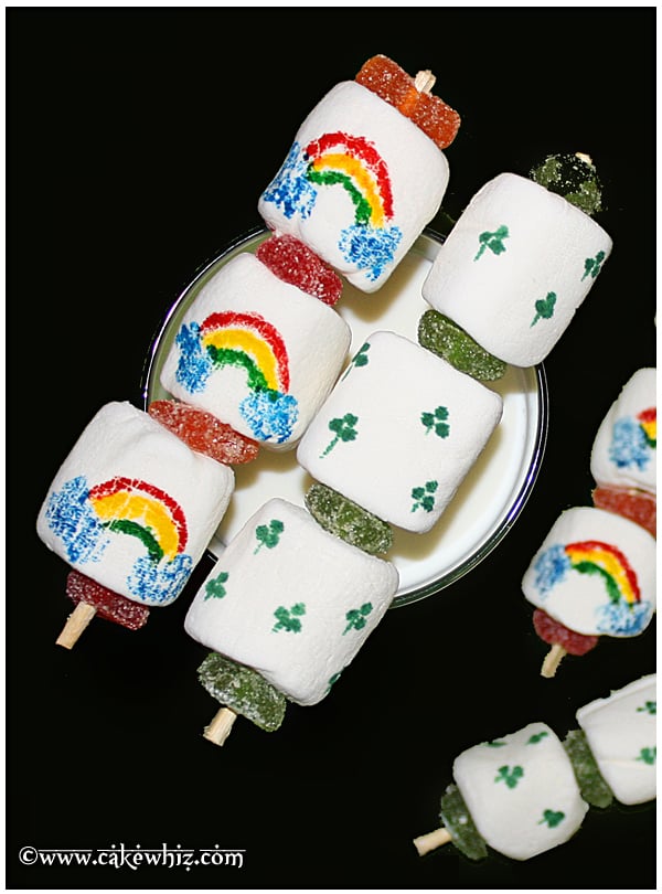 Easy Marshmallow Pops on Black Background For St.Patrick's Day