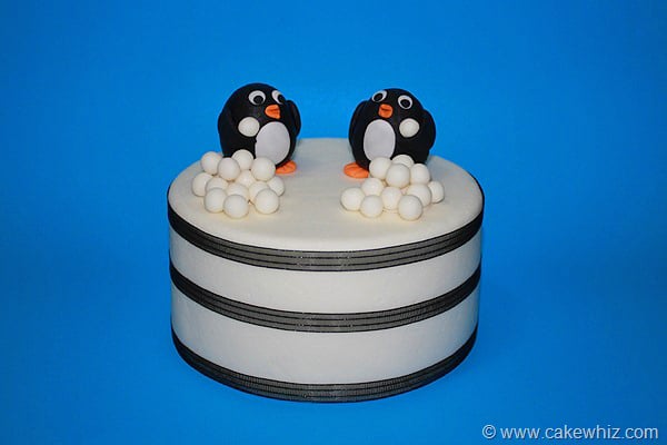 Winter Cake With Fondant Penguin Topper