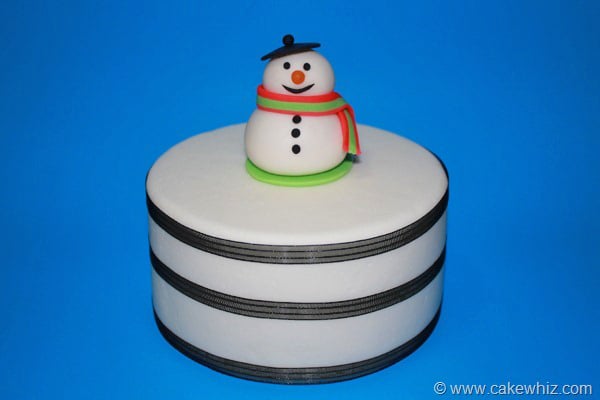 Winter Cake With Fondant Snowman Topper