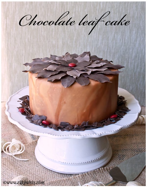 Easy Chocolate Leaf Cake on White Cake Stand