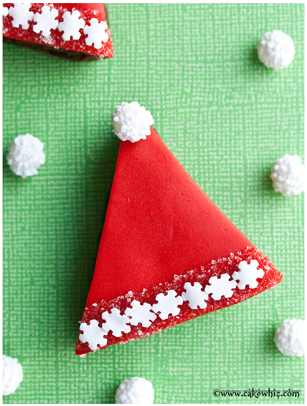 Mini Santa Brownie Bites on Green Background- Overhead Shot