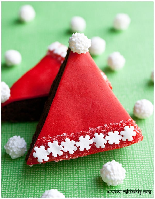 Easy Santa Hat Brownies on Green Background