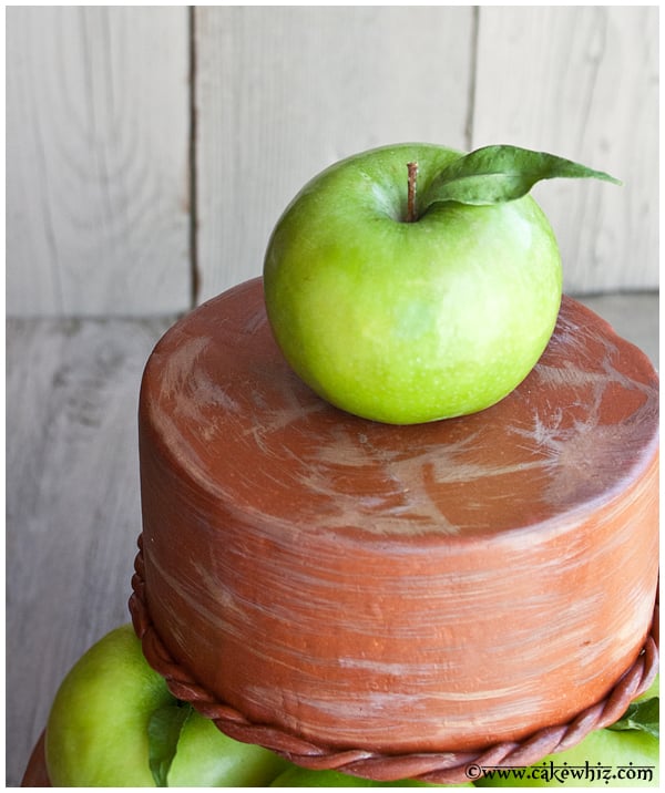 Fall Cake With Green Apple Decoration With Gray Background