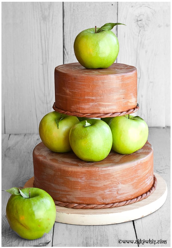 Easy Tiered Autumn Cake With Apples on Rustic Dish With Gray Background