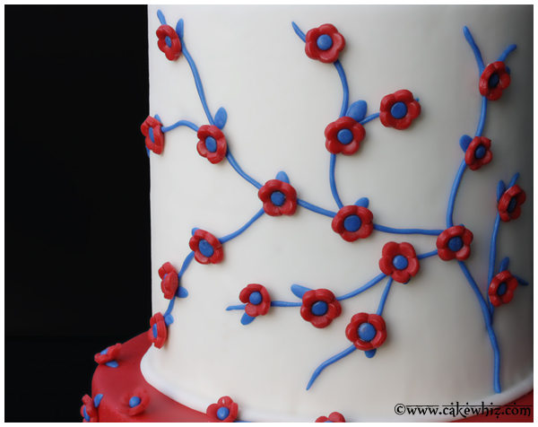 Easy Tiered Patriotic Cake With Red White and Blue Fondant Decorations on Black Background