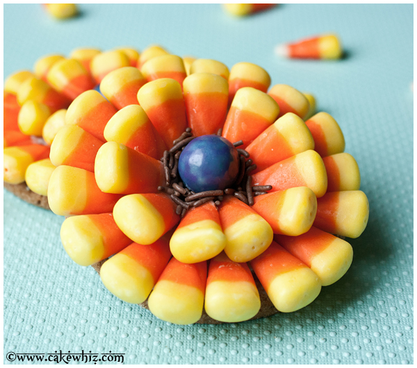 Easy Candy Corn Cookies on Pastel Blue Background