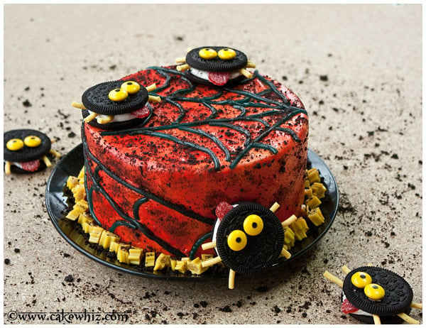 oreo spiders and twizzler spider web cake 1