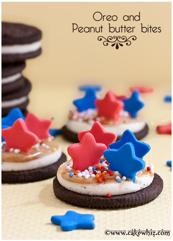 Easy Oreo Bites with 4th of July Decorations on Yellow Background