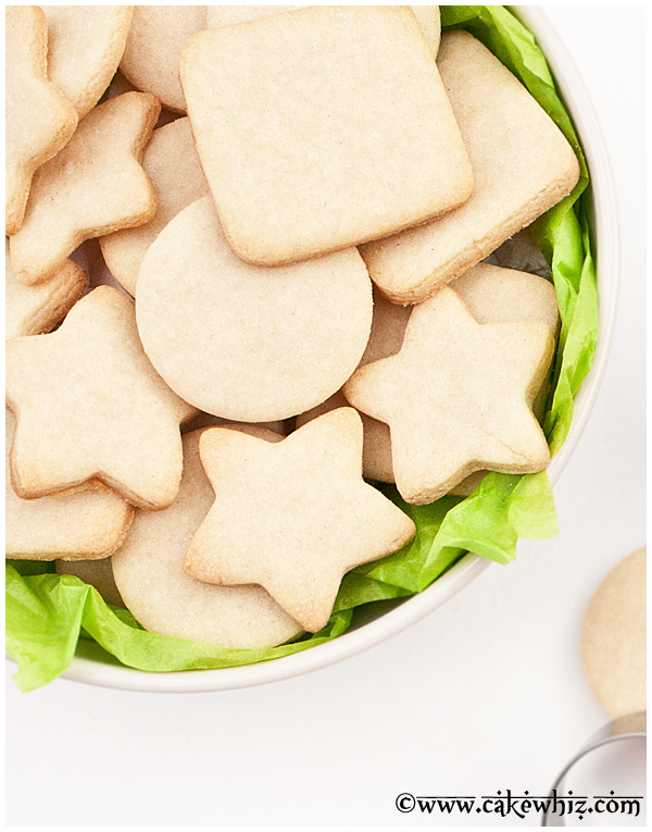 Small Batch of Easy Cut Out Sugar Cookies in White Bowl With Green Liner. 