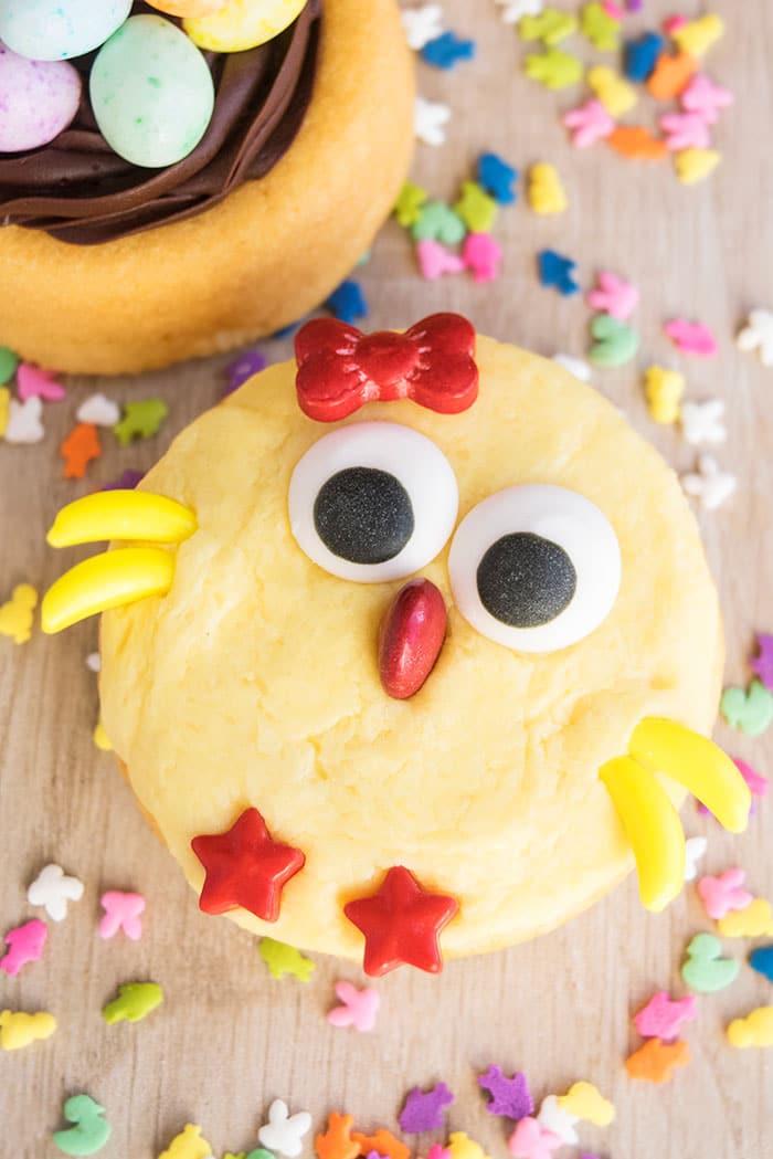 Easter Chick Cake on Rustic Wood Background