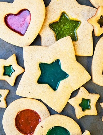 Classic Easy Stained Glass Cookies With Jolly Ranchers on Gray Baking Tray