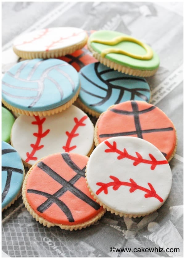 Baseball Cookies, Basketball Cookies, Volleyball Cookies, Tennis Cookies, Soccer Cookies on Newspaper