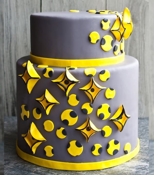 Gray and Yellow Geometric Cake (Two Tiered Cake)