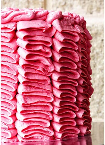 Easy Pink Buttercream Ruffle Cake With Brick Background