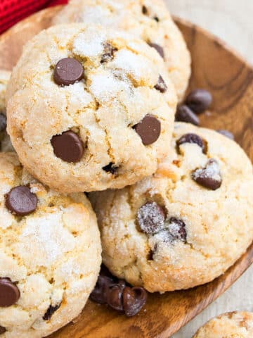 Best Easy Old Fashioned Ricotta Cheese Cookies on Wooden Dish.