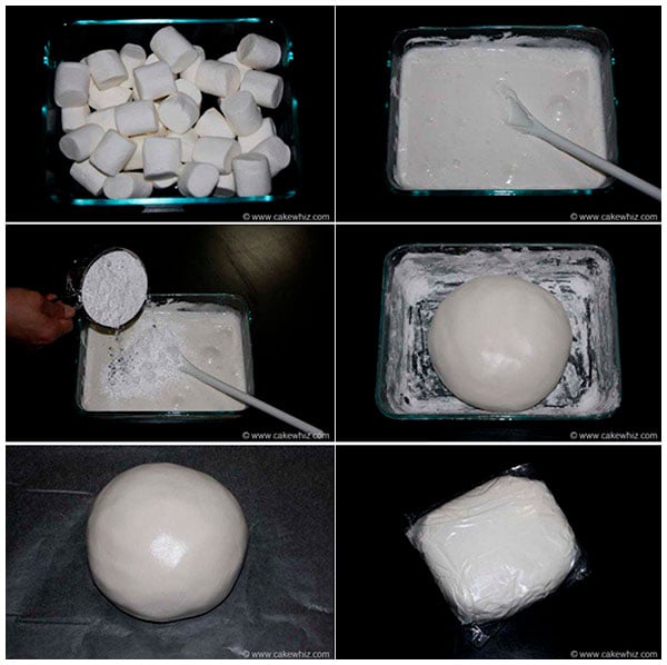 Collage Image With Step by Step Pictures on How to Make Marshmallow Fondant (MMF)