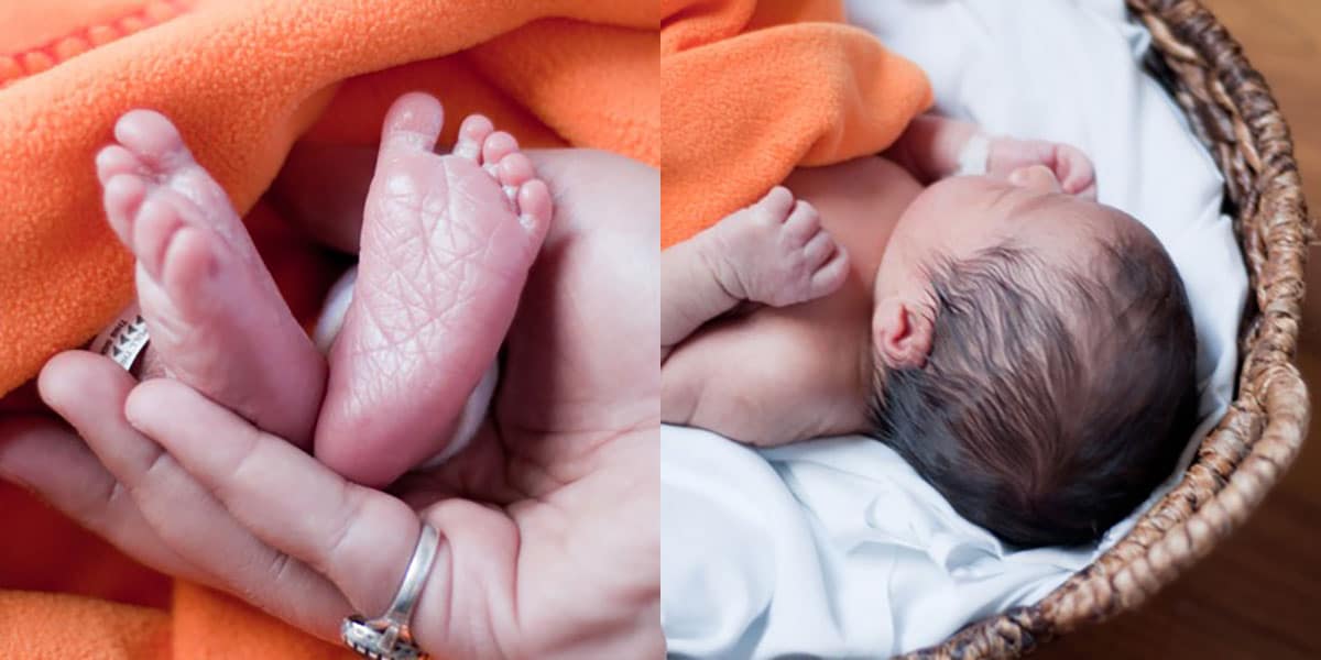 Collage image of newborn baby. 