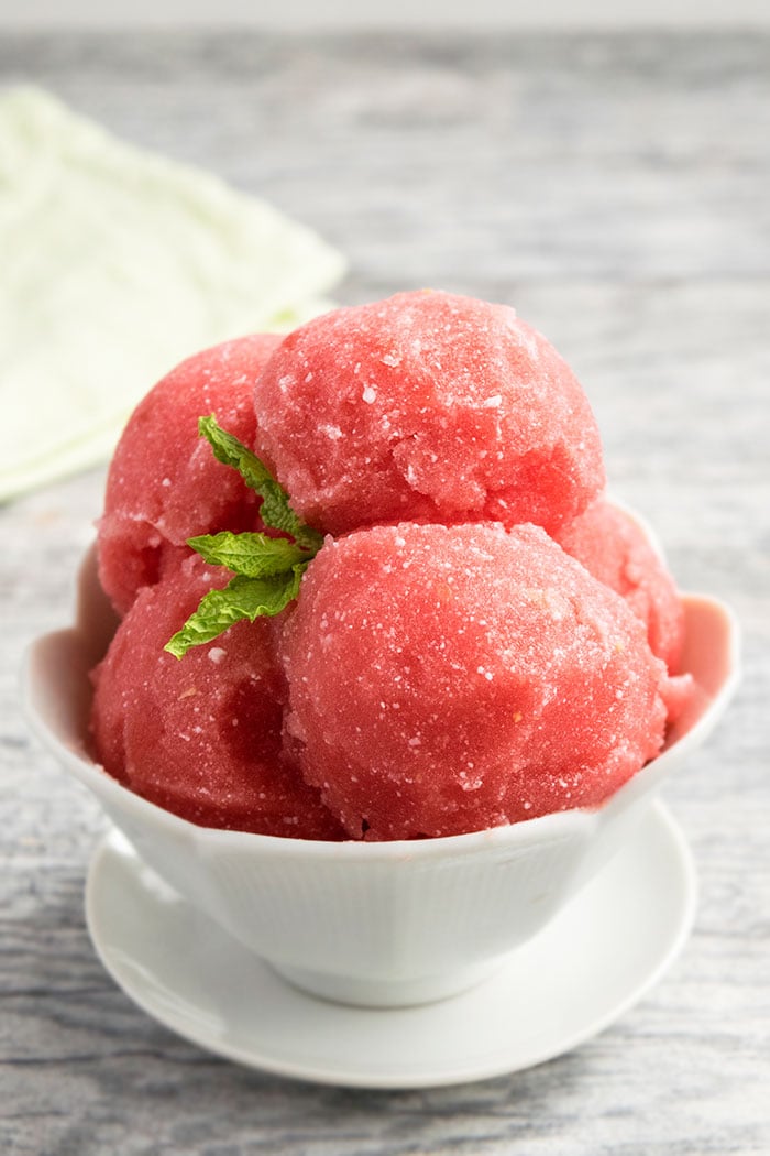Easy Watermelon Ice Cream Without Ice Cream Maker in White Bowl