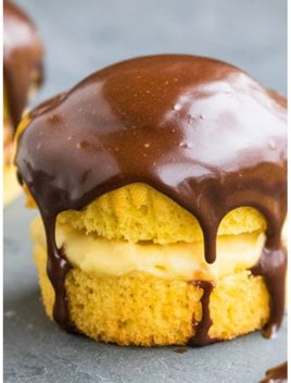 Easy Boston Cream Cupcakes on Gray Background