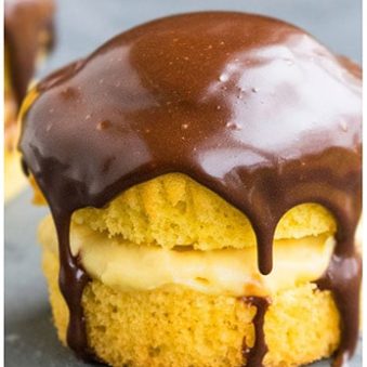 Easy Boston Cream Cupcakes on Gray Background