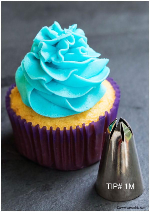 Cupcake With Blue Buttercream Icing Swirl Made With Pastry Tip 1M on Rustic Gray Background 