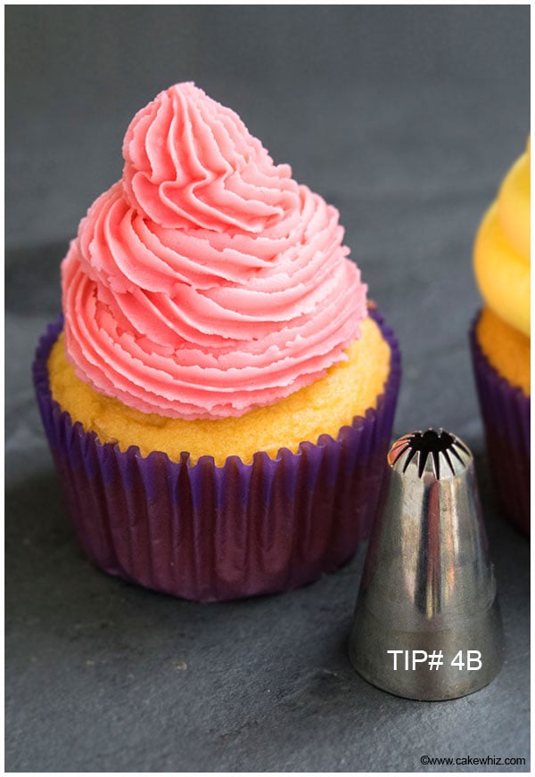 Cupcake With Pink Buttercream Icing Swirl Made With Pastry Tip 4B on Rustic Gray Background 
