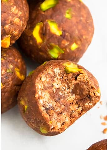 Easy No Bake Energy Balls With Chocolate and Peanut Butter- Partially Eaten.