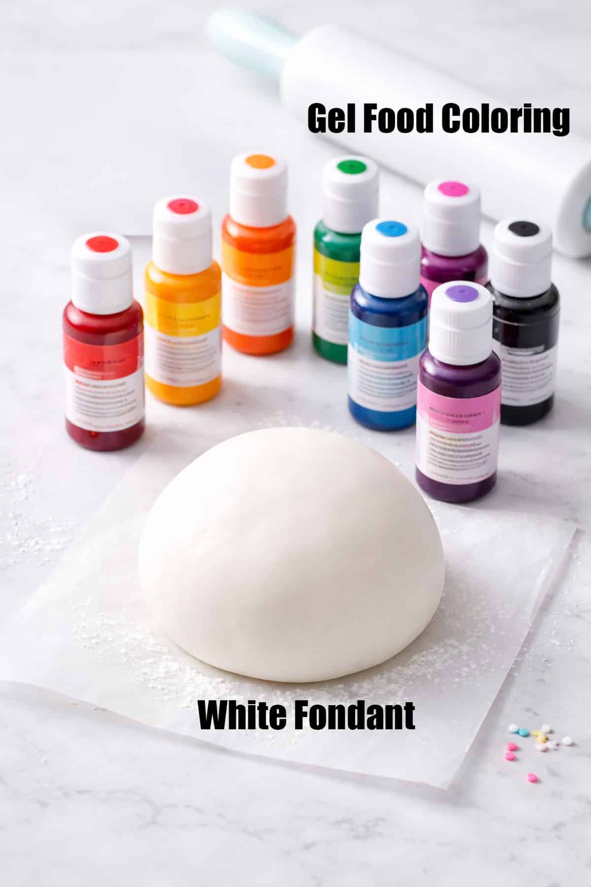 Ingredients on white marble background. 