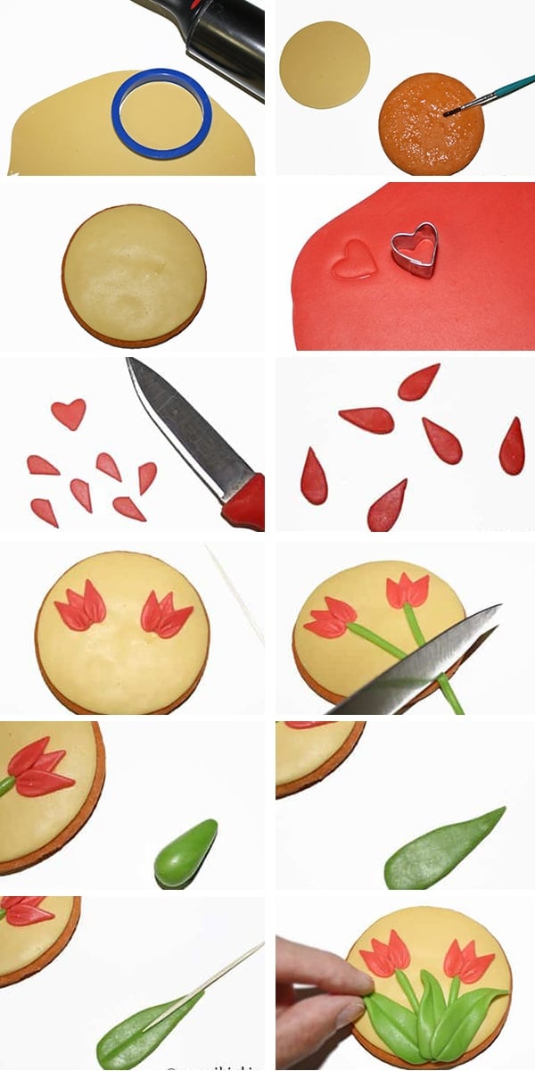 How to Make Decorated Tulip Cookies- Step By Step Tutorial Collage