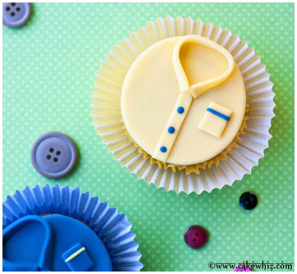 Easy Yellow Shirt Cupcakes on Green Background- For Father's Day or Dad's Birthday