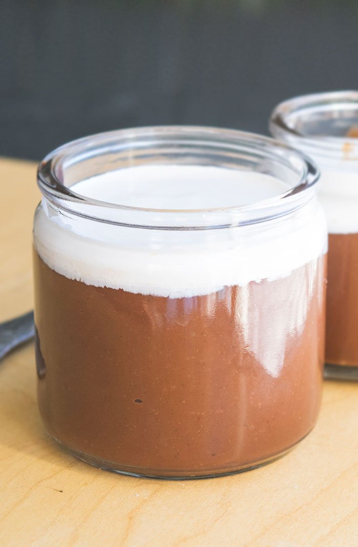 Easy Dairy Free Chocolate Pudding in Glass Jar. 