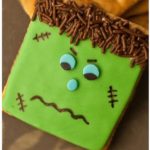 Easy Halloween Cookies (Frankenstein and Vampire) on Brown Background
