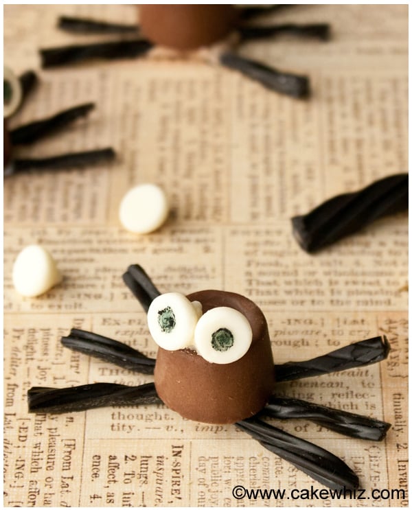 Edible Easy Chocolate Spiders For Halloween on Rustic Paper Background