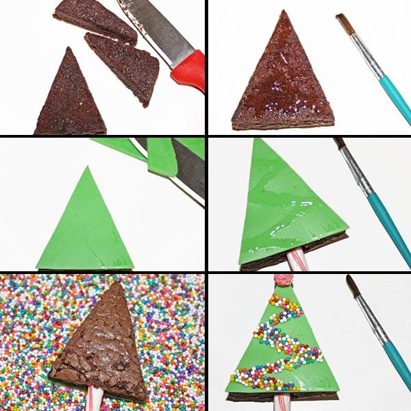 Collage Image With Step by Step Pictures on How to Make Christmas Tree Brownies