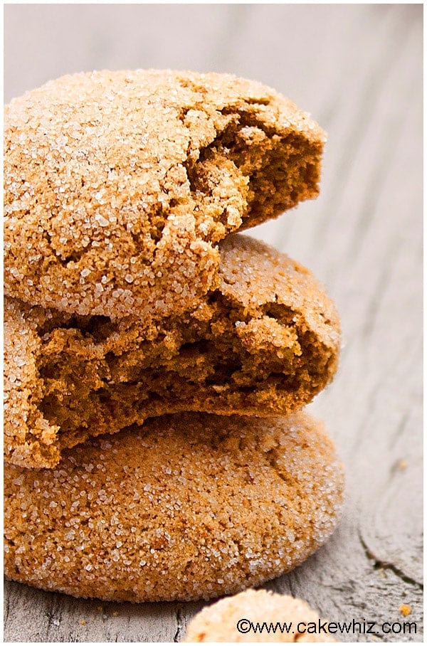 Stacked Homemade Candied Ginger Cookies- Closeup Shot