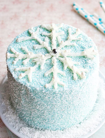 Easy Snowflake Cake (Winter Cake) With White Chocolate on Serving Dish