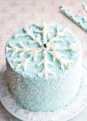 Easy Snowflake Cake (Winter Cake) With White Chocolate on Serving Dish