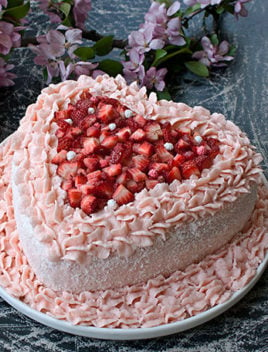 Easy Pink Velvet Cake From Scratch on White Dish (Heart Cake)