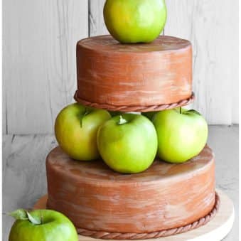 Easy Tiered Autumn Cake With Apples on Rustic Dish With Gray Background