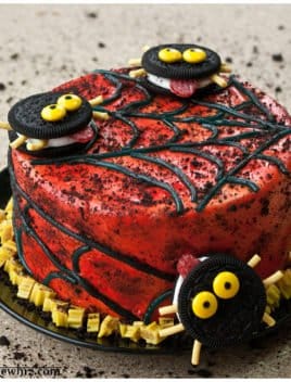 Easy Spider Cake (Spider Web Cake) on Black Dish