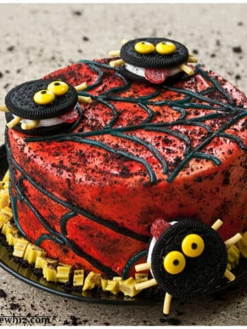 Easy Spider Cake (Spider Web Cake) on Black Dish