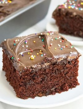 Slice of Crazy Wacky Depression Cake on White Plate