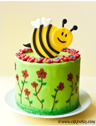 Easy Bumblebee Cake (Spring Cake) on White Plate With Yellow Background