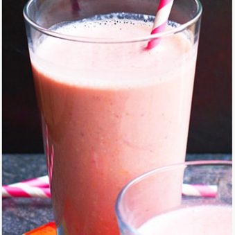 Strawberry Smoothie in Clear Glass with Pink Straw