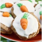 Easy Carrot Cake Cookies With Cream Cheese Frosting in Red Plate- Closeup Shot